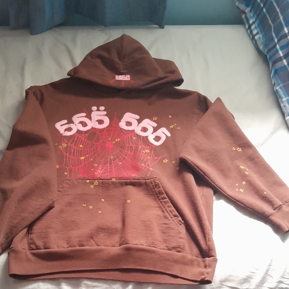 555 Sp5der Hoodie Pink And Brown